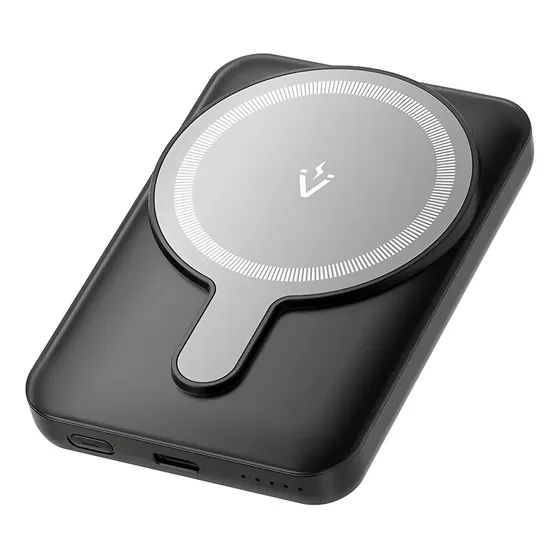 Power Bank Vention - Cargador Portatil con iman Magsafe 5000mAh - Bateria Carga Rapida 22w Conector USB C - Color Negro - Para Celular / Iph