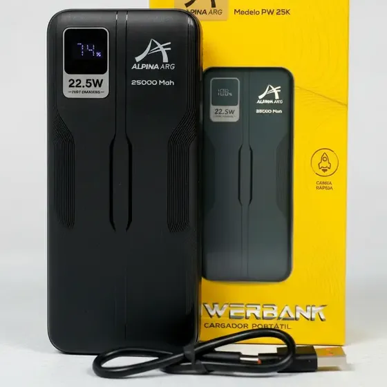 Powerbank Alpina Cargador Portatil 25000mah Ultra Rapida Negro