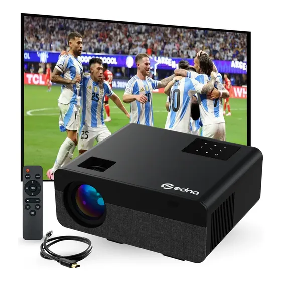 Proyector Edna Orion Full HD 1920p | Proyección 150'' y Brillo 6000 Lúmenes y Bluetooth LED | Incluye cable HDMI y AV + cubre lente | Compat