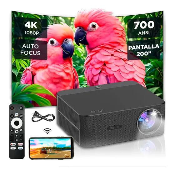 Proyector Gadnic FHD 5 Pulgadas 700 ANSI GTV Conexion Inalambrica BT 5.0 Auto Focus Correccion Trapezoidal Automatica 40 A 200 Pulgadas Parl