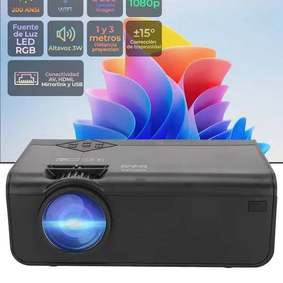 Proyector Portatil Led Dakota 8500lm Wifi 1080p Mirrorlink Color Negro