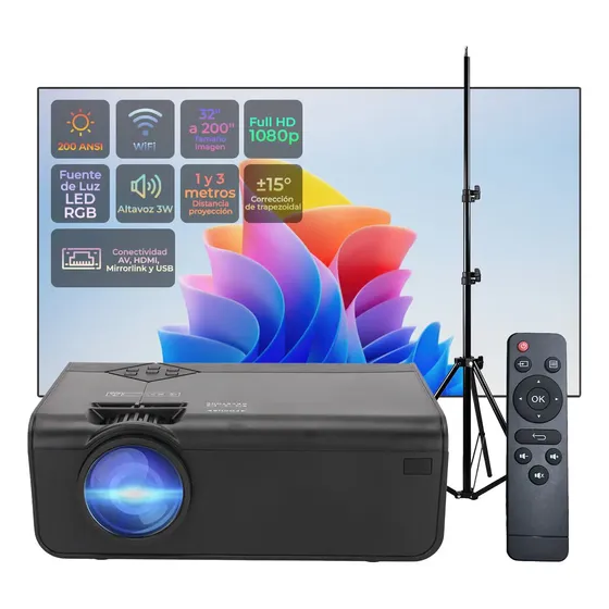 Proyector Portatil Led Dakota 8500lm Wifi 1080p Mirrorlink Color Negro Con Tripode