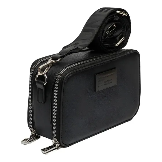 Prüne Cartera Bandolera Modelo New Penny Color Negro Cuero