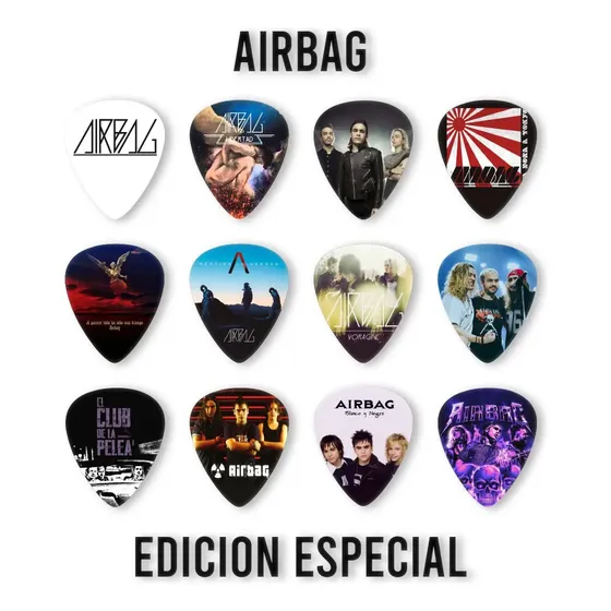 Púas Guitarra De Airbag. Pack X 12 Unid Color Personalizado Tamaño 1mm + Llavero Porta Púa