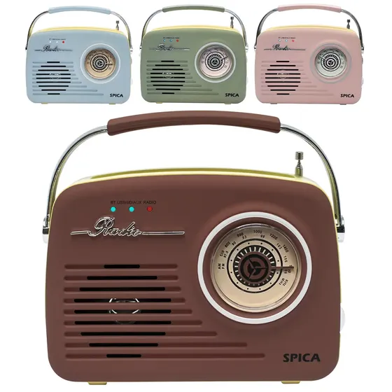 Radio Vintage Parlante Bluetooth Portatil Spica Sp120 Am/fm Color Bordó