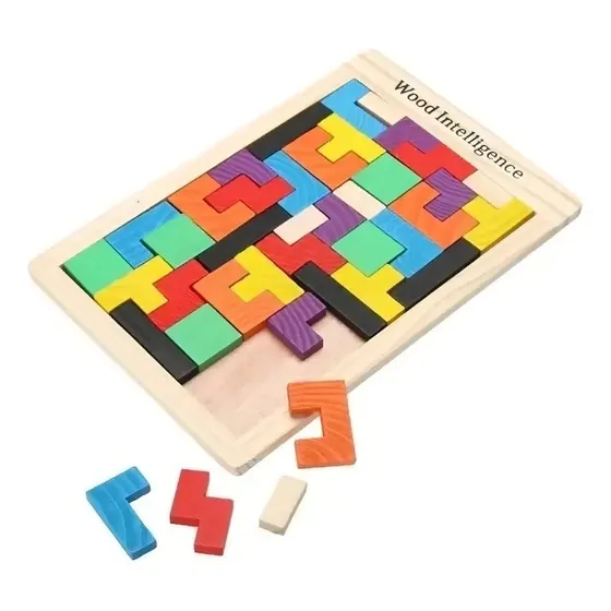 Rompecabezas Tetris Madera 40 Piezas Cubeta Toys Juego Didáctico