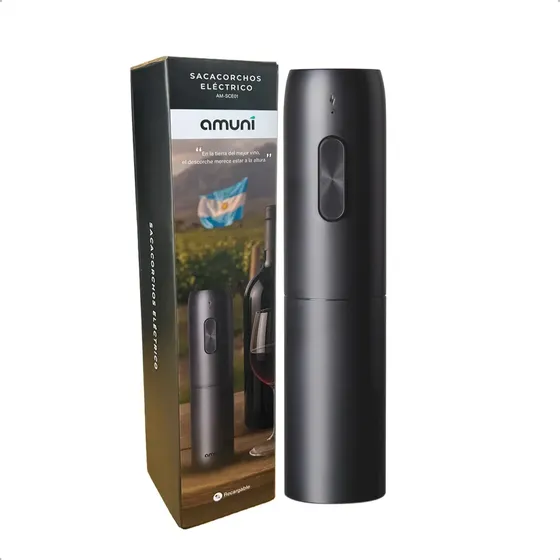 Sacacorcho Electrico Destapador Botella Recargable Led Usb Negro