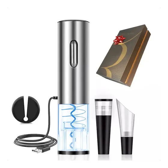 Sacacorchos Eléctrico Automático Daza Dzrlwo36ab Destapador De Vinos Recargable Por Usb Inoxidable Con Cortador Aireador Y Tapón Cocina Gour