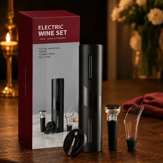 Sacacorchos Eléctrico Automático para Vino con Cortacápsulas – WAFFY FC610 Negro