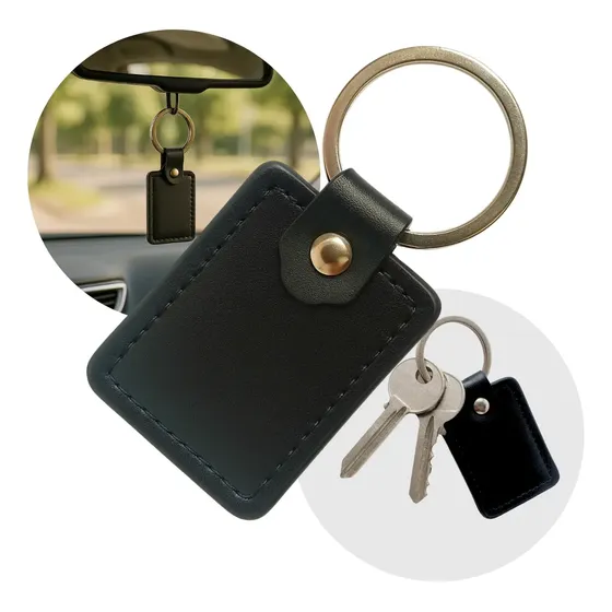 Set 12 Llaveros Simil Cuero Negro Personalizables para Empresas