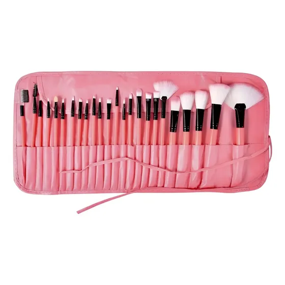 Set 24 Brochas Maquillaje Sintéticas JM-once con Estuche Rosa