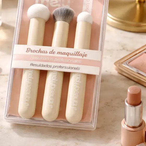 Set 3 Brochas Mely Corrector Contorno Base Rubor Iluminador