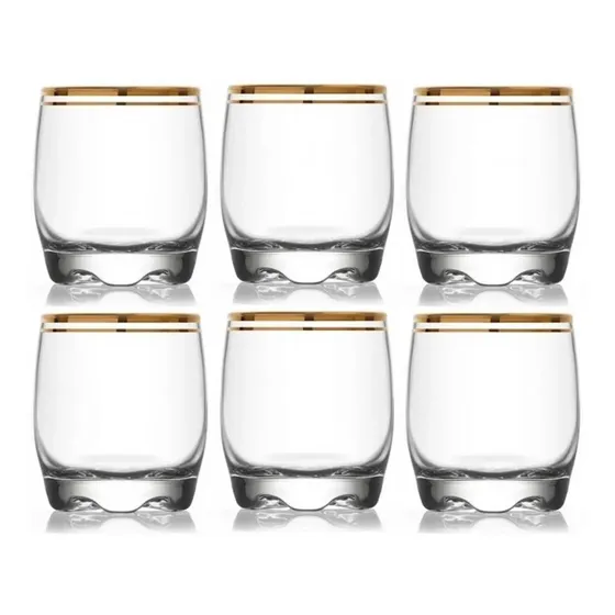 Set 6 Vasos Vidrio Borde Dorado LAV Atlántica Adora 290ml Whisky