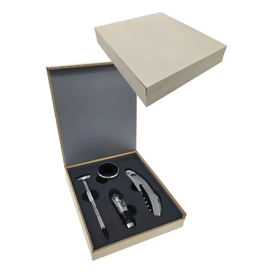 Set Accesorios X4 Vino Caja Madera 13x15cm