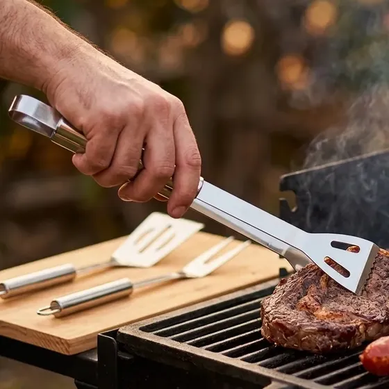Set Asado 5 Piezas Acero Inoxidable Con Bolso