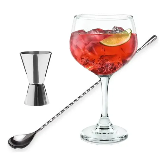 Set Copa Copon Gin Tonic Cuchara Jigger Tragos Premier
