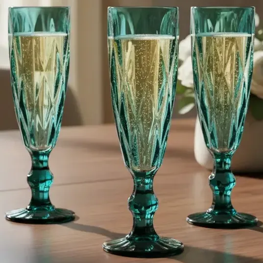 Set Copas Champagne Vidrio Labrado Vintage The Kitchen 170ml x 6 Azul