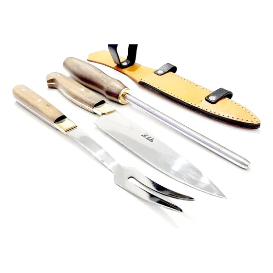 Set Cubiertos Tenedor Cuchillo Chaira Parrillero Regalo X3