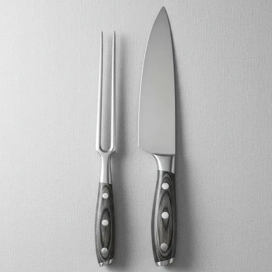 Set Cuchillo Asador + Trinchante Acero Cocina Forjados