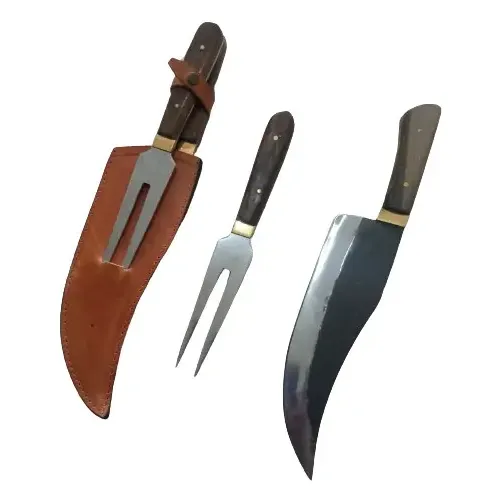 Set Cuchillo Bowie Artesanal 26cm De Hoja Con Tenedor