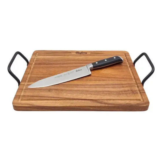 Set Cuchillo Carnicero + Tabla Madera Hudson Asador Parrilla