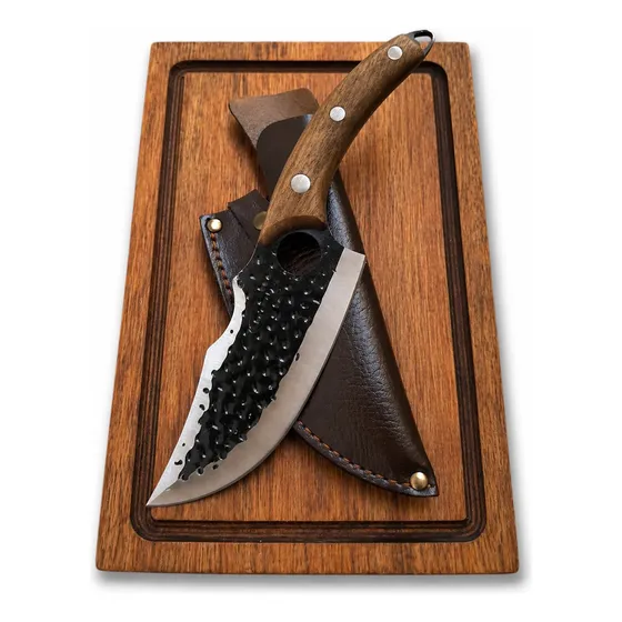 Set Cuchillo Chef Asado Con Tabla Picar Madera Parrilla