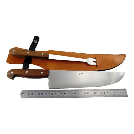 Set Cuchillo Tenedor Artesanal La Mulita Asador Acero/Madera 26cm Marrón