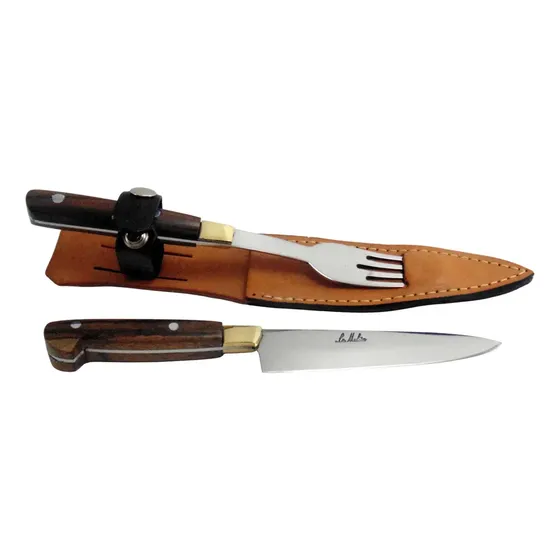 Set Cuchillo Tenedor La Mulita Churrasco Asador Acero Inox Madera Asta
