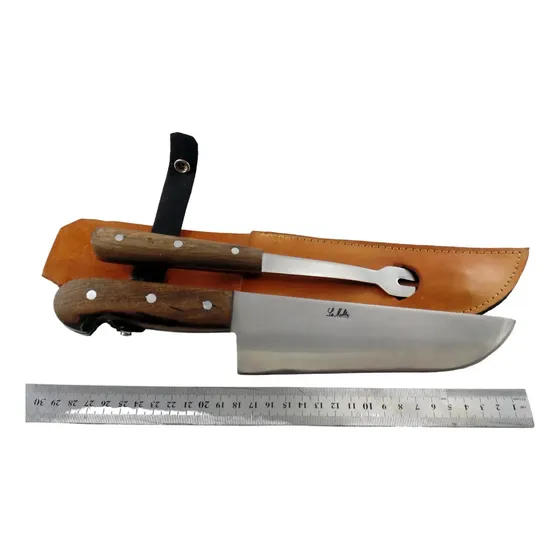 Set Cuchillo Y Tenedor Artesanal 18 Cm Grabados Láser Opc. Marrón