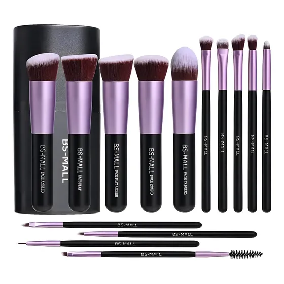 Set De 14 Pinceles Y Brochas Maquillaje Profesional Estuche Color Púrpura