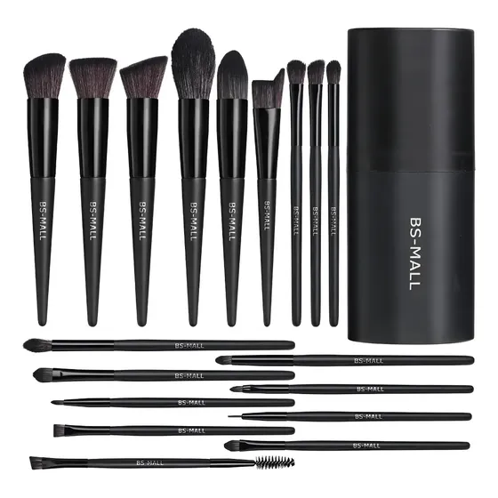 Set De 18 Pinceles Y Brochas Maquillaje Negro Vegano Estuche Negro