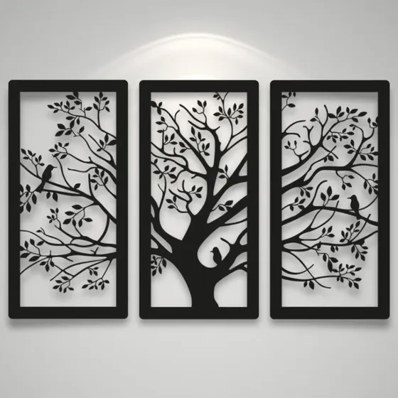 Set De 3 Cuadros Calados Naturaleza Arbol En Madera Mdf