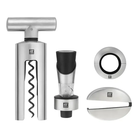 Set De 4 Herramientas Para Vino Sommelier Negro Y Acero