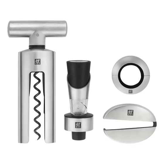 Set De 4 Herramientas Para Vino Sommelier Negro Y Acero