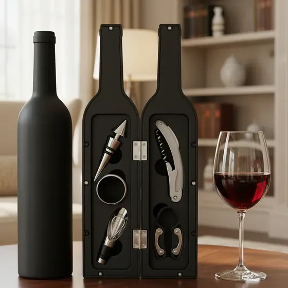 Set De 5 Accesorios Para Vino Con Botella Estuche Full