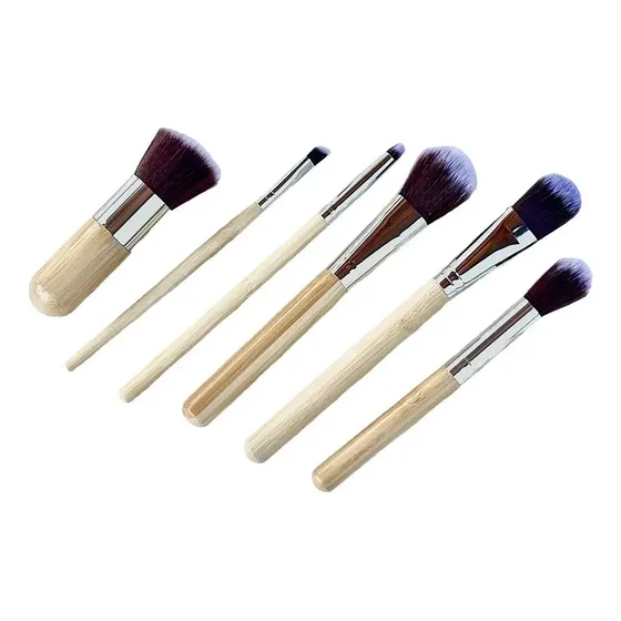 Set De 6 Brochas Maquillaje De Bambú Terra Cosmética Natura Color Marrón