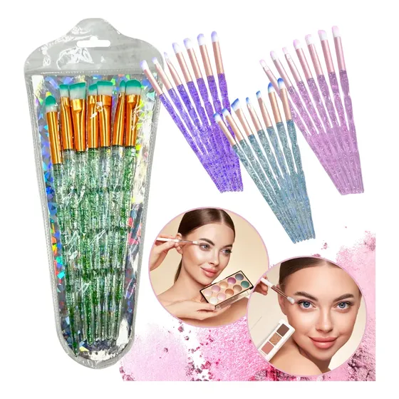 Set De 7 Brochas Diamante Con Glitter Para Maquillaje Sombra Color