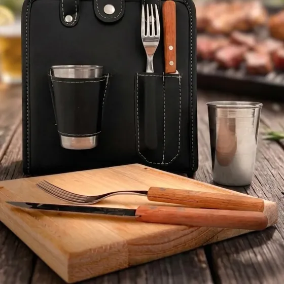 Set De Asado Kit Parrilla Simhia Estuche Rigido Reforzado