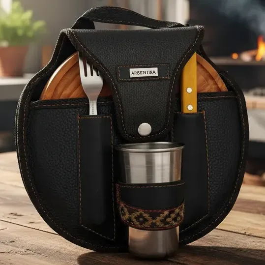 Set De Asado Regalo Premium Tabla Algarrobo Tramontina Vaso Negro