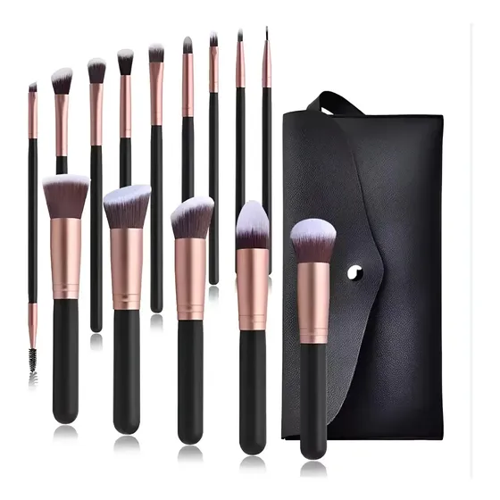 Set De Brochas De Maquillaje Profesional X14 + Estuche Negro