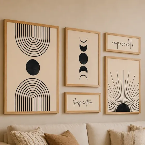 Set De Cuadros Luna Natural Con Lettering  5 Piezas
