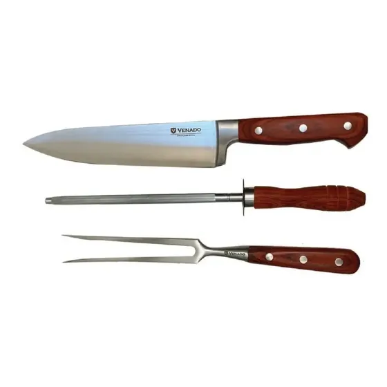 Set De Cuchillos Para Asador Venado 3 Piezas Acero 420 Inox