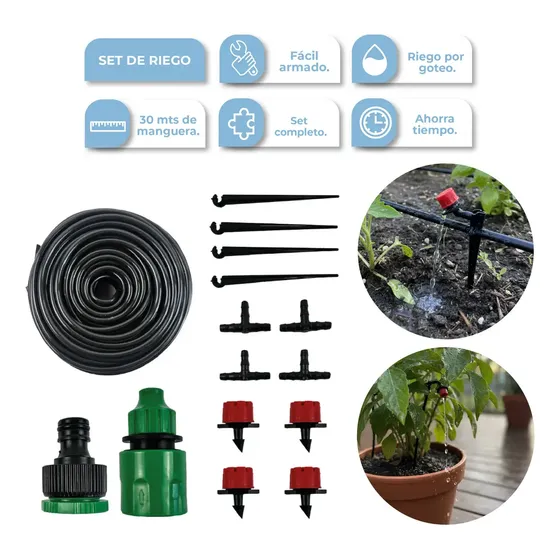 Set De Riego Por Goteo Dakota 30 Mts Kit Completo Jardín Huerta