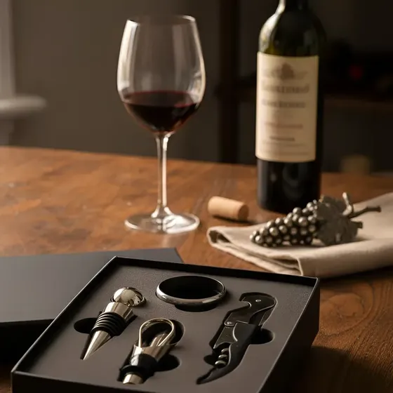 Set De Vino 4 Piezas Accesorios Sacacorcho En Caja Full