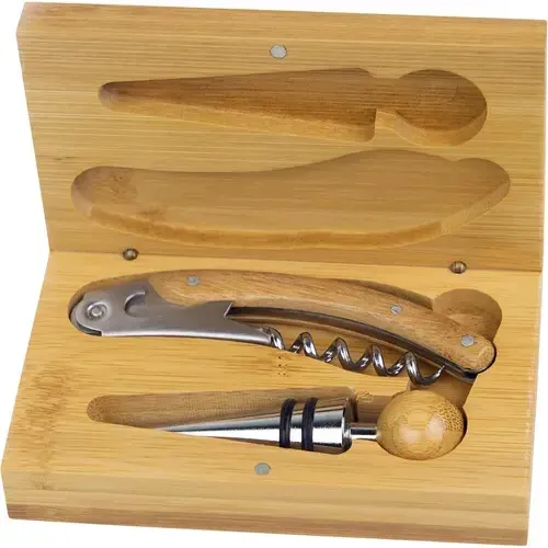 Set De Vino Madera Bambú 2 Piezas Kit Sommelier