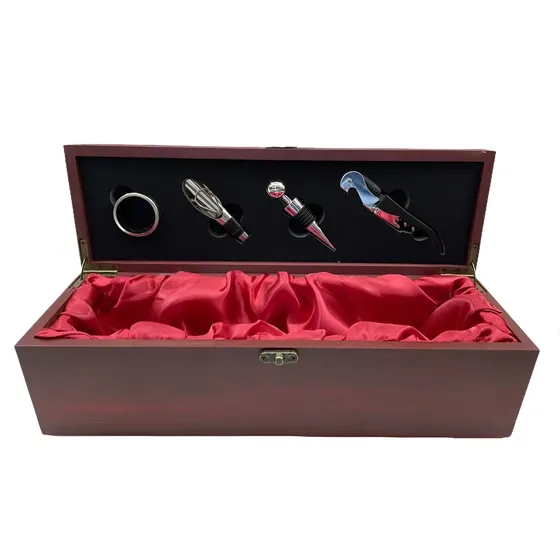 Set De Vino Porta Botella Caja Madera Y Accesorios