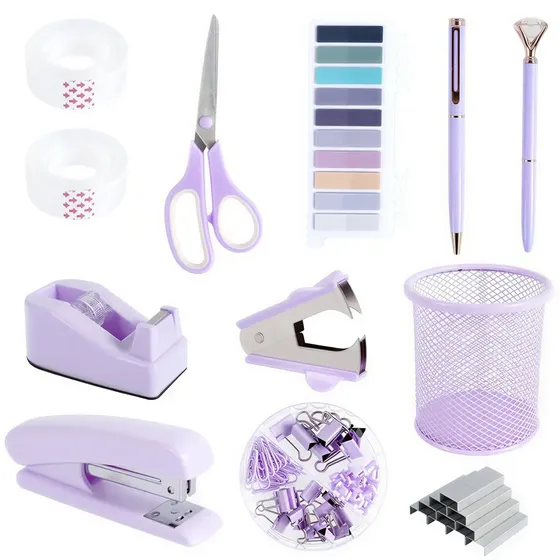 Set Escritorio Organizador Oficina Abrochadora Accesorios Color Lila Marca Raitot