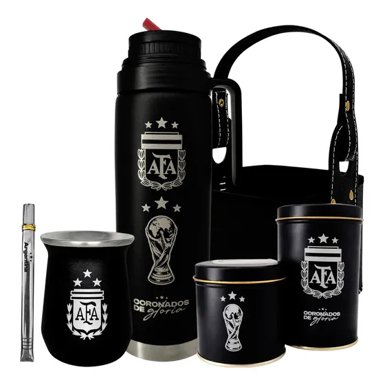 Set Matero Clubes Termo 1l Manija Mate Acero Yerbera Canasta