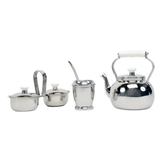 Set Matero Equipo Mate Bombilla Azucarera Pava Acero Inox Color Plateado