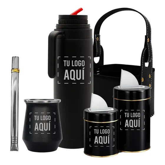 Set Matero Personalizado Termo 1l Mate Yerbera Canasta Negro
